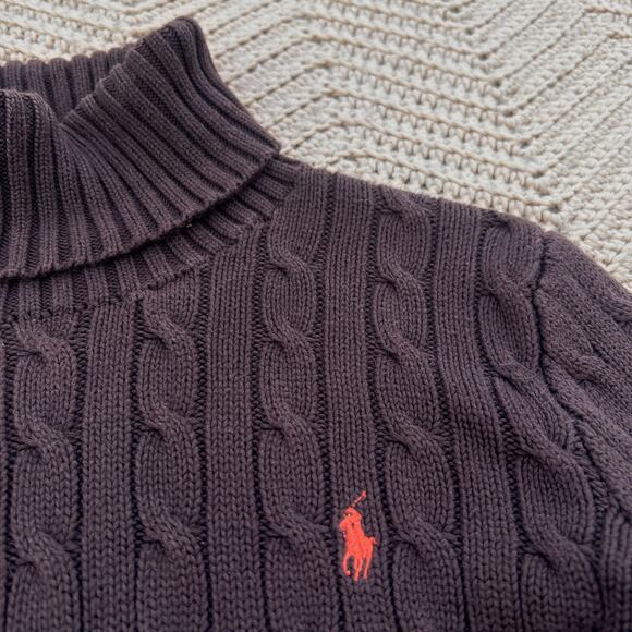 Y2K Ralph Lauren Sport 100% Cotton Turtleneck Sweater Brown - Size Medium - Picture 6 of 7